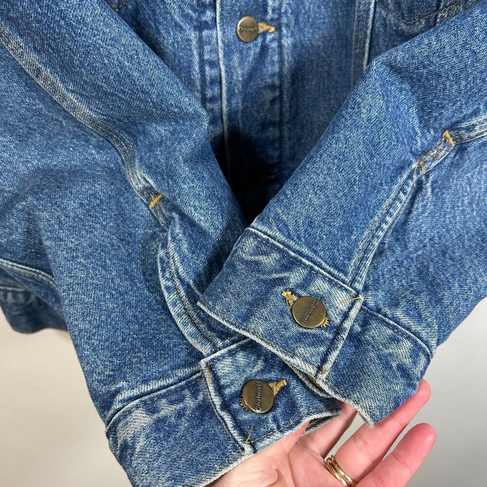 Vintage Carhartt Jacket Mens L Blue Denim Blanket Lined Jean Trucker USA Made - Picture 8 of 10